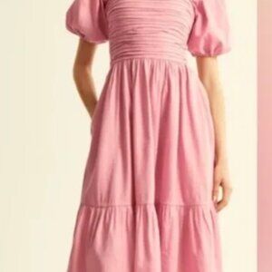Abercrombie & Fitch Emerson Linen-Blend Puff Sleeve Midi Dress Size L